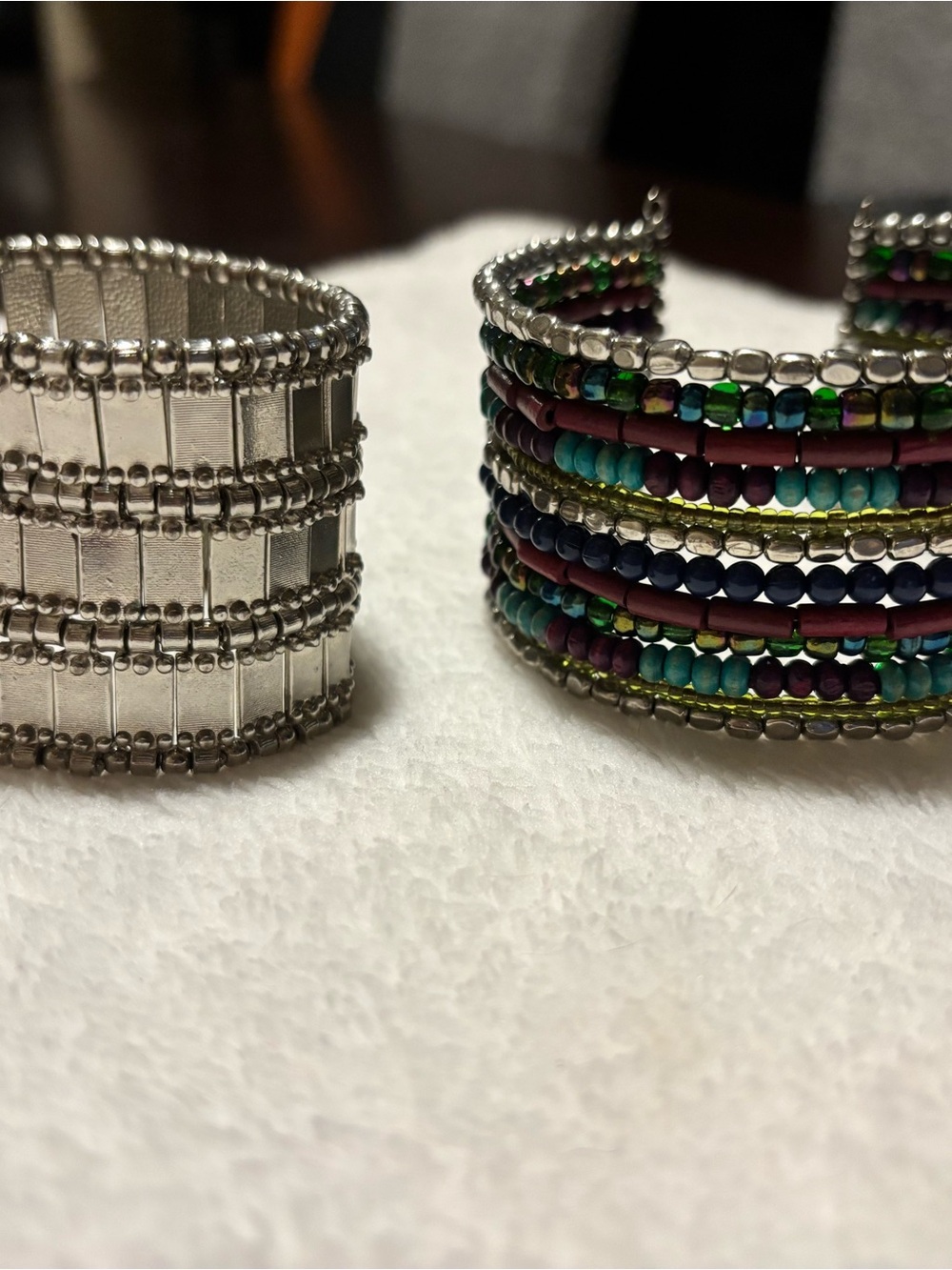 Bunddle:Multicolor Beaded & Silver Tone Coil Cuff Bracelet - Women Jewelry